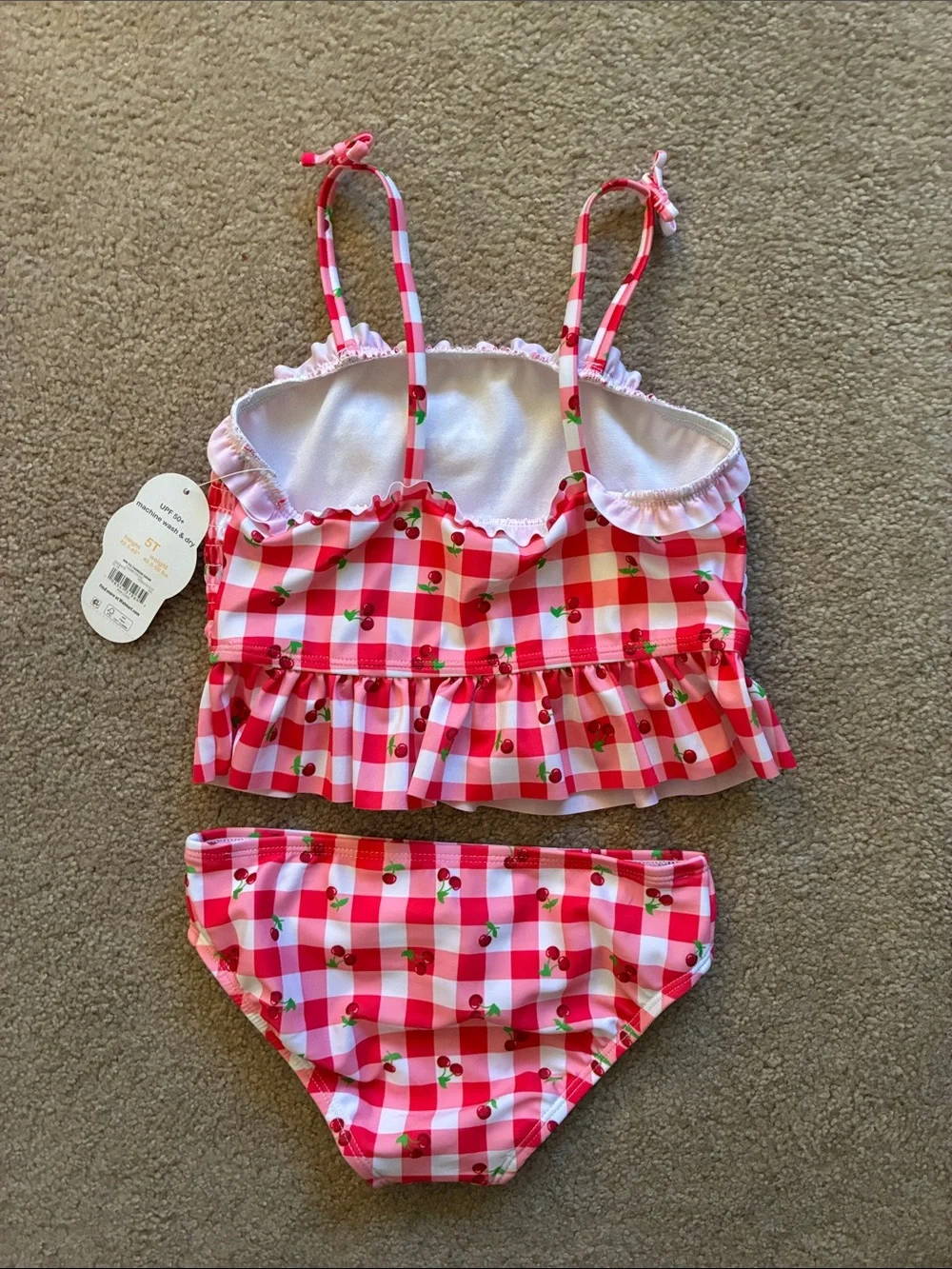 Wonder Nation Cherry Themed Plaid & Ruffle Two-Piece Swim Tankini - Size 5T
